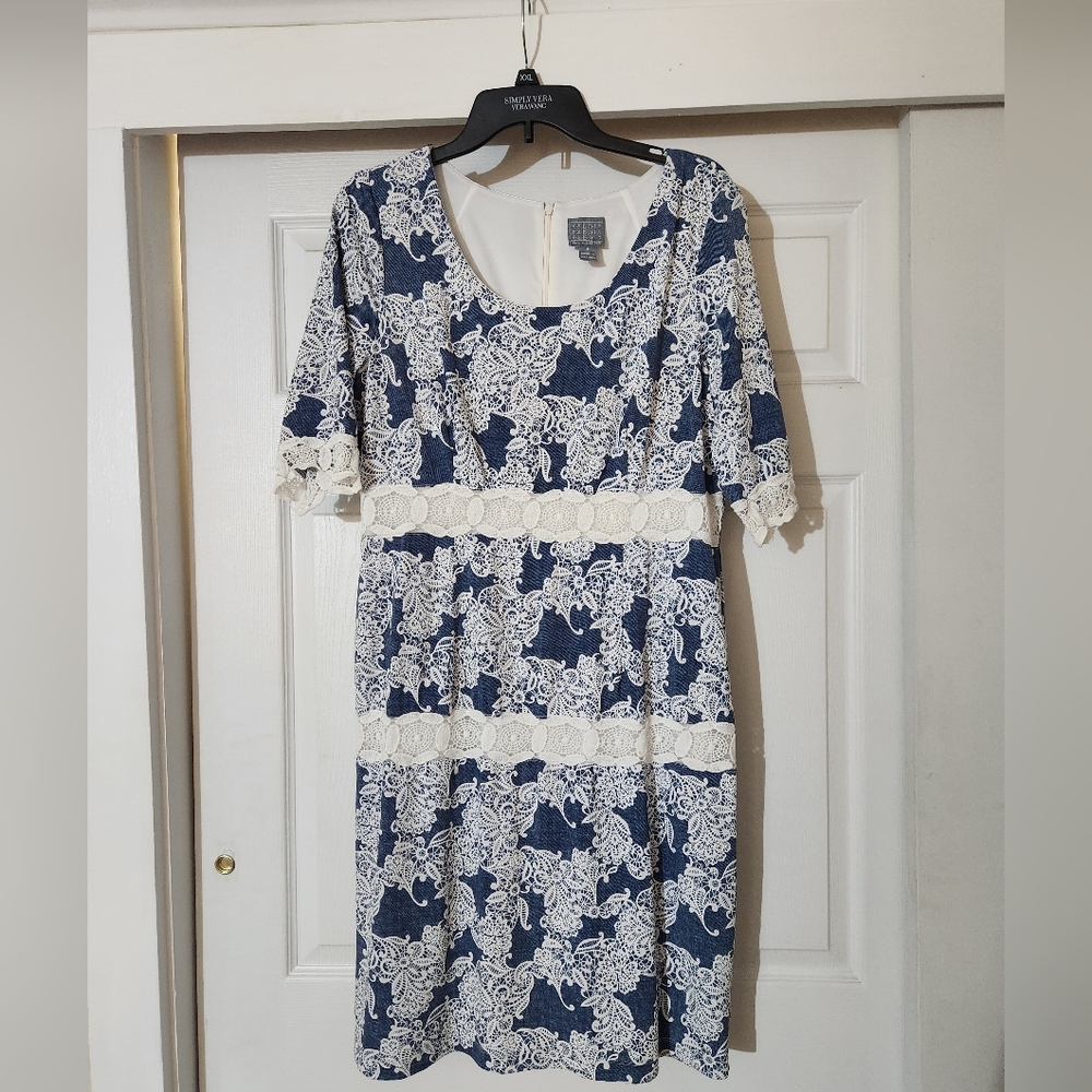 NWOT Rabbit Rabbit Rabbit Blue and White Lace Midi Dress